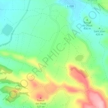 Mapa topográfico Coll d'Arboç, altitud, relieve