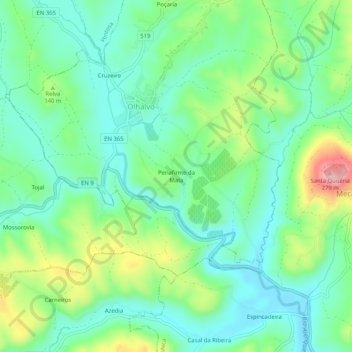 Mapa topográfico Penafirme da Mata, altitud, relieve