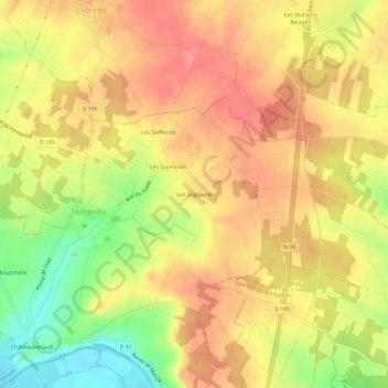 Mapa topográfico Les Vignauds, altitud, relieve