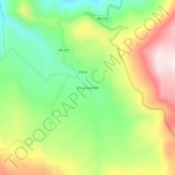 Mapa topográfico Visca Grande, altitud, relieve