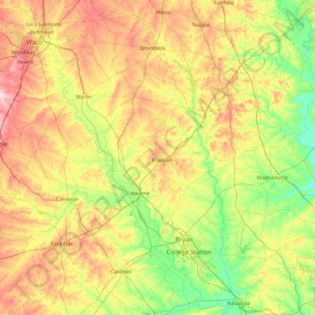 Mapa topográfico Robertson, altitud, relieve