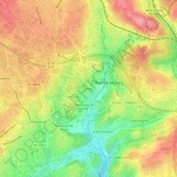 Mapa topográfico Covas, altitud, relieve