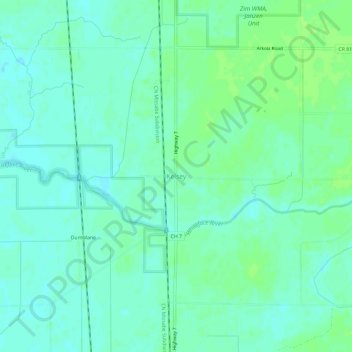 Mapa topográfico Kelsey, altitud, relieve