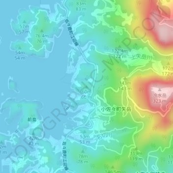 Mapa topográfico 60m, altitud, relieve
