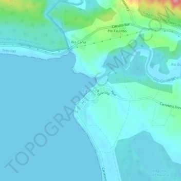 Mapa topográfico La Boca, altitud, relieve