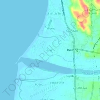 Mapa topográfico Pugo, altitud, relieve