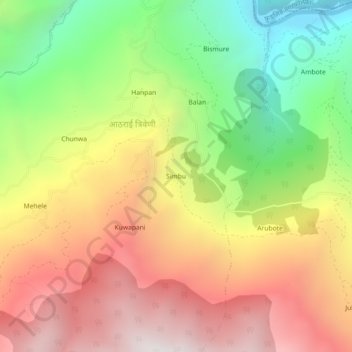 Mapa topográfico Simbu, altitud, relieve