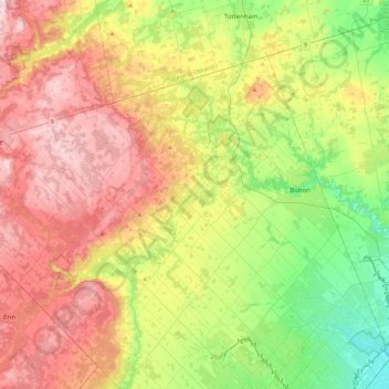 Mapa topográfico Caledon, altitud, relieve