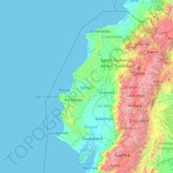 Mapa topográfico Manabí, altitud, relieve