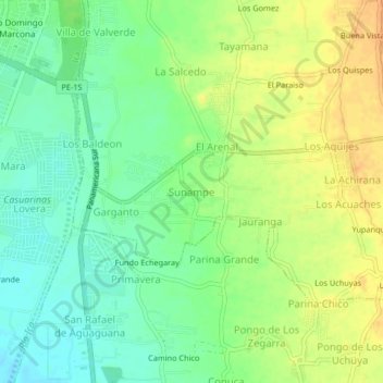 Mapa topográfico Sunampe, altitud, relieve