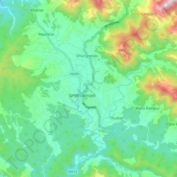 Mapa topográfico Kamalamai, altitud, relieve