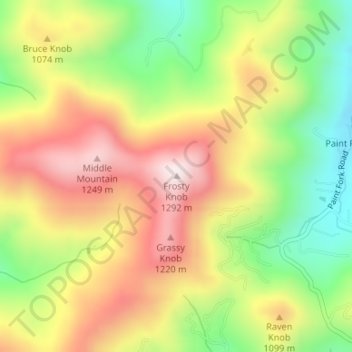 Mapa topográfico Frosty Knob, altitud, relieve