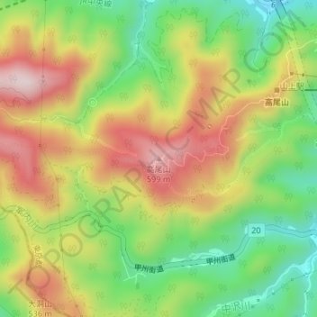 Mapa topográfico Mount Takao, altitud, relieve