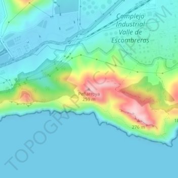 Mapa topográfico Peñarroya, altitud, relieve