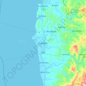 Mapa topográfico Candon, altitud, relieve
