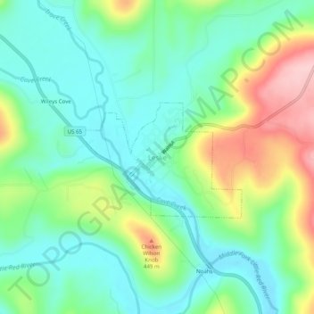 Mapa topográfico Leslie, altitud, relieve