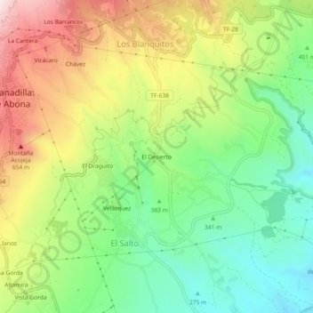 Mapa topográfico El Desierto, altitud, relieve