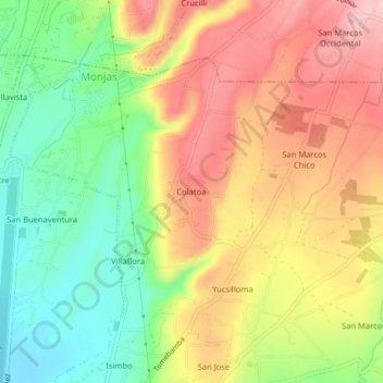 Mapa topográfico Colatoa, altitud, relieve