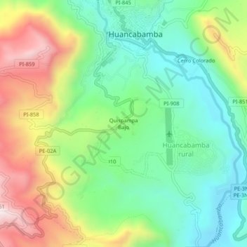 Mapa topográfico Quispampa Bajo, altitud, relieve