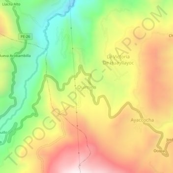 Mapa topográfico Quimina, altitud, relieve