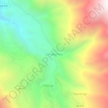 Mapa topográfico Colcapampa, altitud, relieve