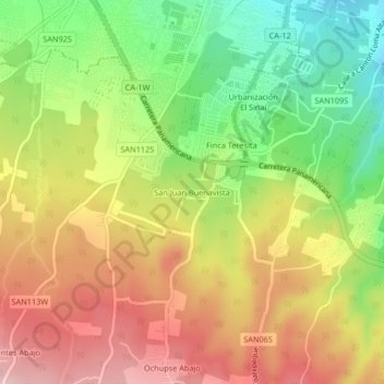 Mapa topográfico San Juan Buenavista, altitud, relieve