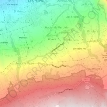 Mapa topográfico Cañeño, altitud, relieve