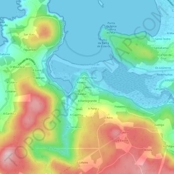 Mapa topográfico Cotelo, altitud, relieve