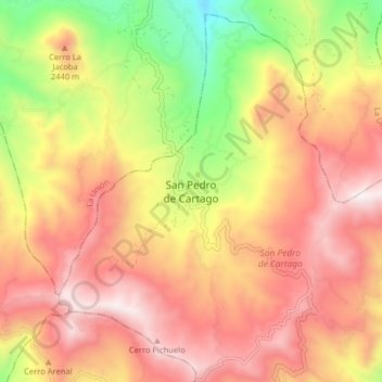 Mapa topográfico San Pedro de Cartago, altitud, relieve
