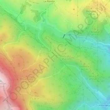 Mapa topográfico Urdaibai, altitud, relieve