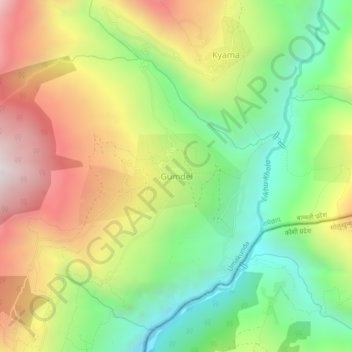 Mapa topográfico Gumdel, altitud, relieve