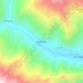 Mapa topográfico Ingenio Bajo, altitud, relieve
