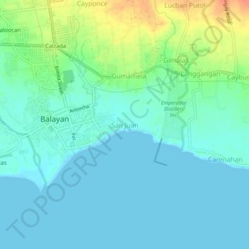 Mapa topográfico San Juan, altitud, relieve
