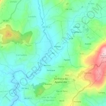 Mapa topográfico Rio, altitud, relieve