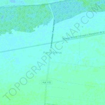 Mapa topográfico Puerto Telchac, altitud, relieve
