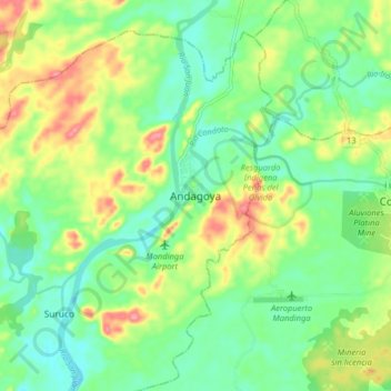 Mapa topográfico Andagoya, altitud, relieve