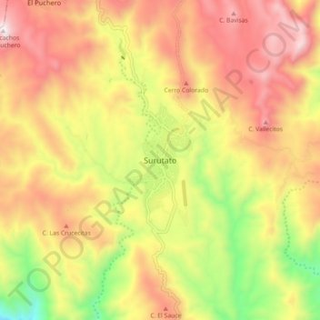 Mapa topográfico Surutato, altitud, relieve