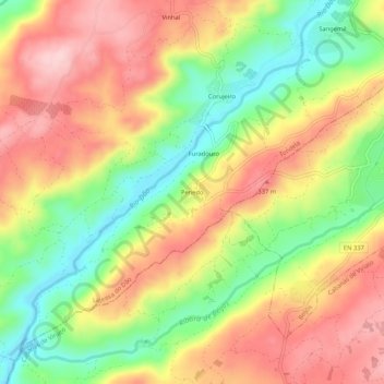 Mapa topográfico Penedo, altitud, relieve