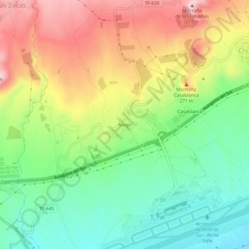 Mapa topográfico Atogo, altitud, relieve