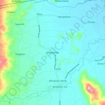 Mapa topográfico Villaverde, altitud, relieve