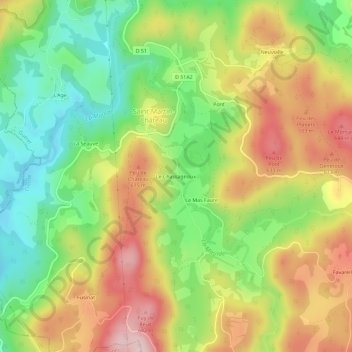 Mapa topográfico Le Chassagnoux, altitud, relieve