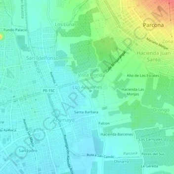 Mapa topográfico Los Acuaches, altitud, relieve