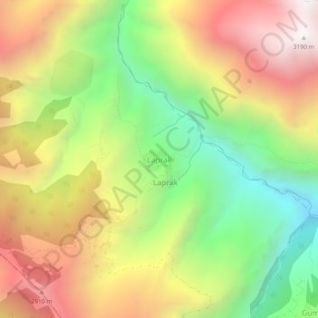 Mapa topográfico Laprak, altitud, relieve