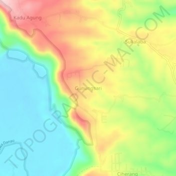 Mapa topográfico Gunungsari, altitud, relieve
