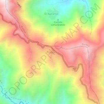 Mapa topográfico Pinguro, altitud, relieve
