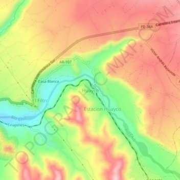 Mapa topográfico Huayco, altitud, relieve