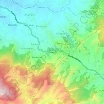 Mapa topográfico Itagau, altitud, relieve