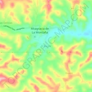 Mapa topográfico El Bagre, altitud, relieve