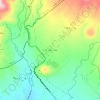 Mapa topográfico Kinuskusan, altitud, relieve