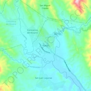 Mapa topográfico Putla, altitud, relieve